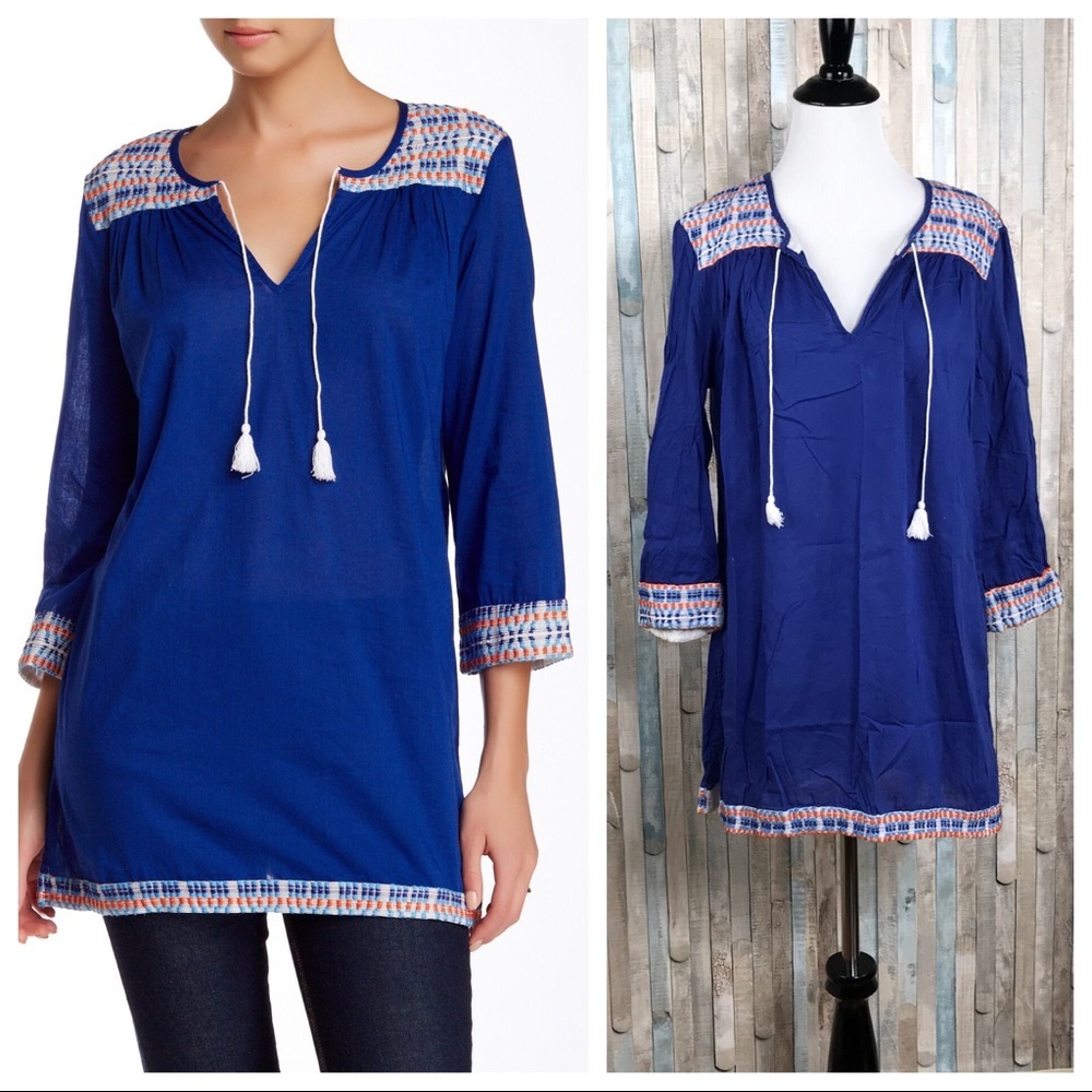 J McLaughlin‎ M Blue Embroidered Paget Tunic Top